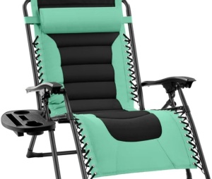 Oversized Padded Zero Gravity Chair, Folding Recliner w/ Headrest, Side Tray