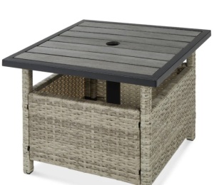 Outdoor Wicker Patio Side Table Accent Furniture w/ Umbrella Hole