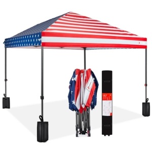 One-Person Setup Instant Pop Up Canopy w/ Case, 4 Weight Bags - 10x10ft