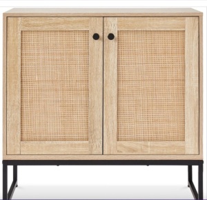 2-Door Rattan Storage Cabinet Accent Furniture for Living Room w/ Foot Pads