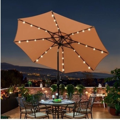 Blissun 9 ft Solar Umbrella, 32 LED Lighted Patio Umbrella, Table Market Umbrella, Outdoor Umbrella for Garden, Deck, Backyard, Pool and Beach