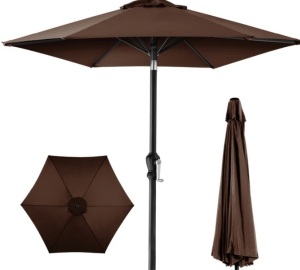 Outdoor Steel Market Patio Umbrella Decoration w/ Tilt, Crank Lift - 10ft