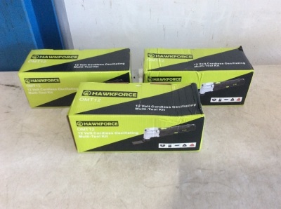 Lot of (3) HAWKFORCE 12V MAX Cordless Multi-Purpose Oscillating Tool with 6 Variable Speedsn - Appear New