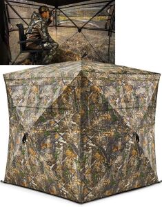  TIDEWE Hunting Blind See Through with Carrying Bag, 2-3 Person Pop Up Ground Blinds 270 Degree