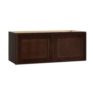 Hampton Bay Shaker 30 in. W x 12 in. D x 12 in. H Assembled Wall Bridge Kitchen Cabinet in Java without Shelf