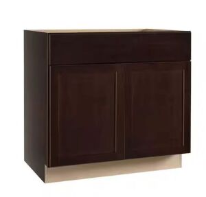 Hampton Bay Shaker 36 in. W x 24 in. D x 34.5 in. H Assembled Base Kitchen Cabinet in Java with Ball-Bearing Drawer Glides