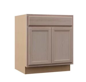 Hampton Bay 30 in. W x 24 in. D x 34.5 in. H Assembled Sink Base Kitchen Cabinet in Unfinished with Recessed Panel