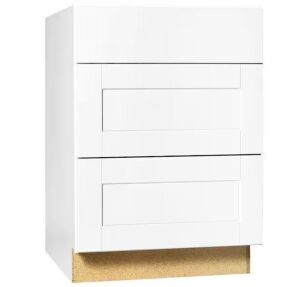 Hampton Bay Shaker 24 in. W x 24 in. D x 34.5 in. H Assembled Drawer Base Kitchen Cabinet in Satin White with Ball-Bearing Glides