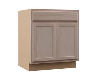 Hampton Bay 30 in. W x 24 in. D x 34.5 in. H Assembled Sink Base Kitchen Cabinet in Unfinished with Recessed Panel