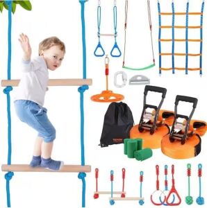 VEVOR Ninja Warrior Obstacle Course 2 x 50 ft. Weatherproof Slacklines Multi-Colored Playset Equipment with 12 Obstacles 