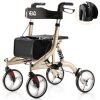 HEAO Rollator Walker with Seat, 10" Wheels, Shock Absorber, Backrest and Compact Folding Design