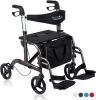  Health Line 2 in 1 Rollator Walker & Transport Chair with Detachable Footrests and Reversible Backrest, Titanium 