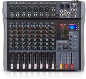  Froket Professional 8-Channel Audio Interface, DJ Console with Bluetooth USB, Sound Mixing Console and Audio Console