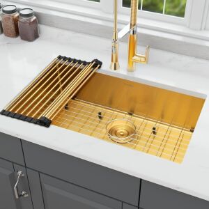  Gold Stainless Steel Undermount Kitchen Sink, 30 x 18 inch