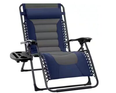 Oversized Padded Zero Gravity Chair, Folding Recliner w/ Headrest, Side Tray