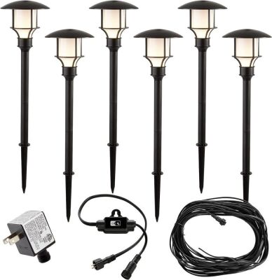 LED Path Light Kit, 16 Lumens, 6-Pack, Black