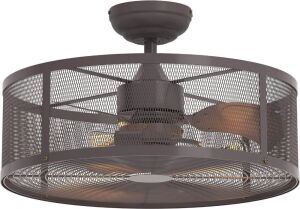  Inlight 22" Industrial Caged Ceiling Fan with Remote Control and Light Kit, Oil Rubbed Bronze Finish