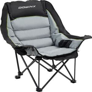 Dowinx Oversized Padded Camping Chair with Cup Holder, 400 Pound Capacity, Black 