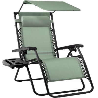 Folding Zero Gravity Recliner Patio Lounge Chair w/ Canopy, Side Tray 