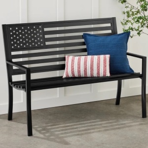 Indoor Outdoor Steel Bench w/ American Flag Backrest, 790lb Capacity