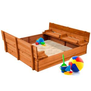 Kids Cedar Sandbox w/ Sand Screen, 2 Benches