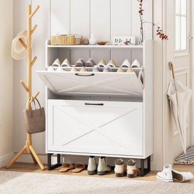  Maupvit Freestanding Shoe Cabinet with 2 Flip Drawers