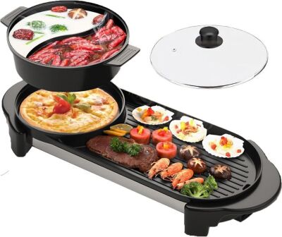 Electric Hot Pot with Grill, 1200W 