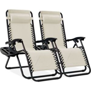 Set of 2 Adjustable Zero Gravity Patio Chair Recliners w/ Cup Holders