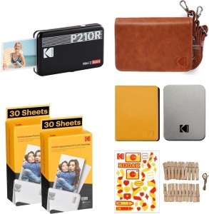 KODAK Mini 2 Retro 4PASS Portable Photo Printer (2.1x3.4 inches) Initial 8 Sheets + 60 Sheets Bundle, Black