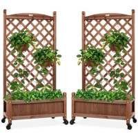 Set of 2 Wood Planter Box & Lattice Trellis w/ Optional Wheels - 48in