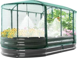  Quictent Galvanized Raised Garden Bed Kit with Self Watering System and Mesh Cover, 6' x 3' x 1'