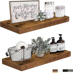 QEEIG Rustic Brown Floating Shelves, 23.6", Set of 2 