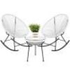 3-Piece Patio Woven Rope Acapulco Rocking Chair Bistro Set