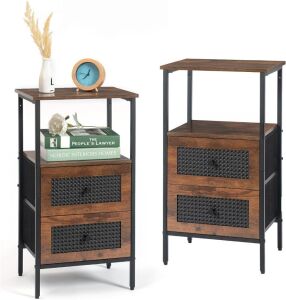 DOVAM Tall Nightstand with Drawers, Set of 2 