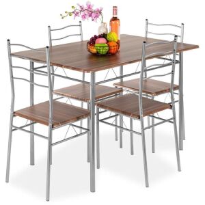 5-Piece 4ft Modern Wooden Kitchen Table Dining Set w/Metal Legs, 4 Chairs