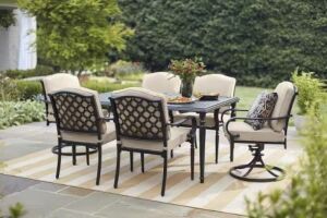 Hampton Bay 6-Pack Laurel Oaks Brown Steel Outdoor Dining Chairs with CushionGuard Putty Tan Cushions 