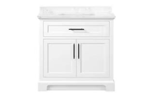 Home Decorators Collection Doveton 36 in. Single Sink Freestanding White Bath Vanity with White Engineered Marble Top 