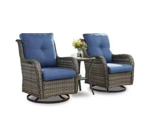 Carolina Gray 3 Pieces Wicker Patio Conversation Deep Seating Set with CushionGuard Blue Cushions 