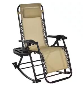 Outsunny Folding Zero Gravity Rocking Metal Lounge Chair with Cup Holder Tray