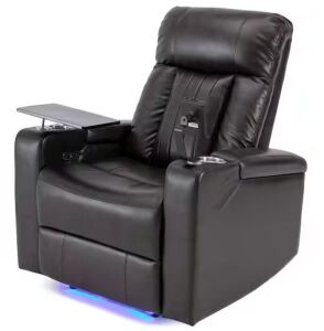 Merax Brown Faux Leather Standard (No Motion) Power Recliner with Swivel 