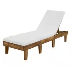 Hampton Bay Natural Brown Wood Outdoor Chaise Lounge with CushionGuard White Cushion 