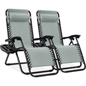 Set of 2 Adjustable Zero Gravity Patio Chair Recliners w/ Cup Holders