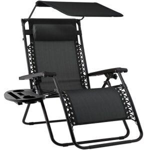 Folding Zero Gravity Recliner Patio Lounge Chair w/ Canopy, Side Tray 