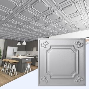 Art3d Drop Ceiling Tiles 24x24 in Argent Silver, 12 Pack