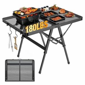 Raynesys Portable Height Adjustable Folding Metal Table 