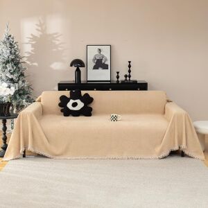 Anti Slip Sofa Throw Cover with Tassels, Camel, 71" x 134" 