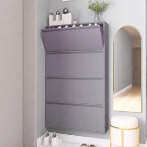 GREATMEET Wall Mount Steel Shoe Cabinet with 4 Flip Drawers