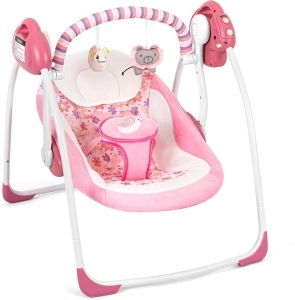 Baby Swings for Infants, Powered by Power Cord (Included) and Batteries for Indoor/Outdoor Use, Easy-Fold Infant Swing, Electric Baby Swing for 0-9 Months 6-25 lbs