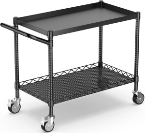 2 Tier Utility Cart with Wheels, NSF Certified 900LBS Capacity Heavy Duty Rolling Utility Carts with Handle Bar, Commercial Grade Metal Serving Storage Cart for Warehouse Garage Kitchen, Black