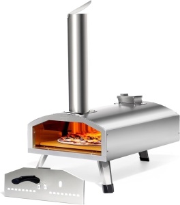 Portable Pizza Oven Outdoor - 12 Inch Wood Fired Pizza Oven for Outside, Stainless Steel Pellet Pizza Stove for Charcoal Grill on Backyard Camping - Silver Gray